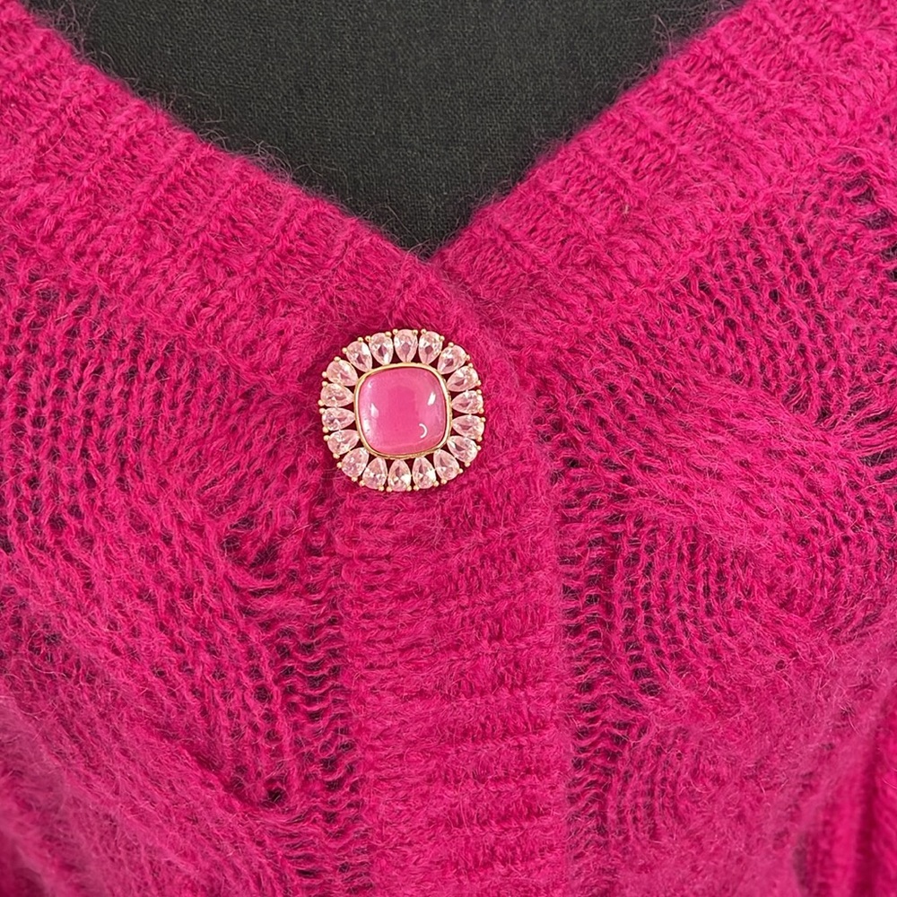 Nana Jacqueline Eva cardigan off shoulders berry color size M mohair pin up - Picture 5 of 10